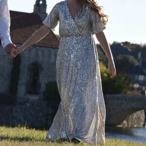 Altar’d State Sequin long‎ cap sleeve dress small